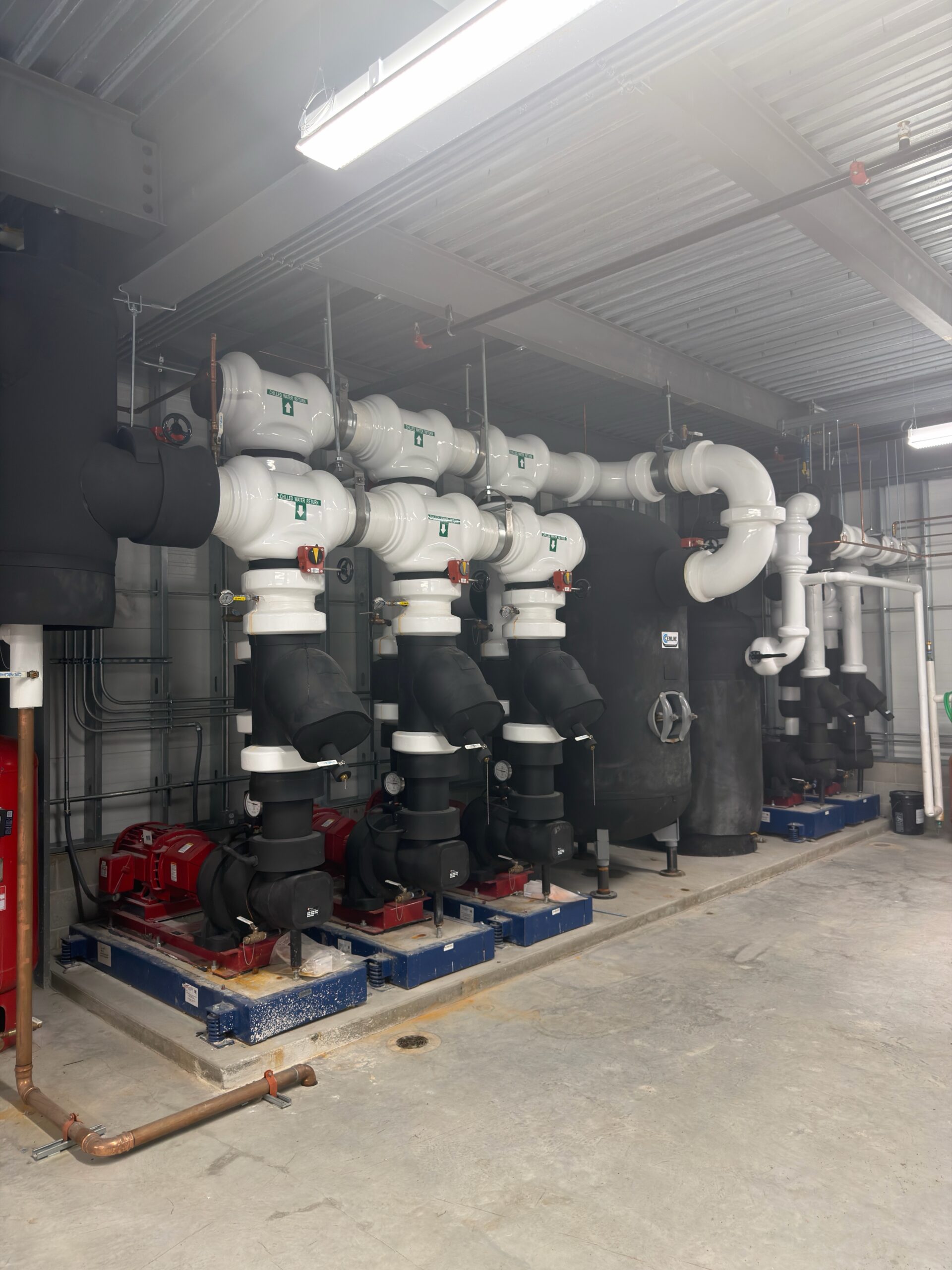 Mechanical room piping and pump installation
